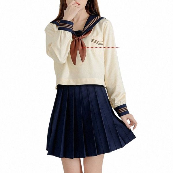 Uniformi scolastiche giapponesi Anime COS Vestito da marinaio Uniformi JK College Uniforme della scuola media per ragazze Studenti Costume giallo chiaro x7HX #
