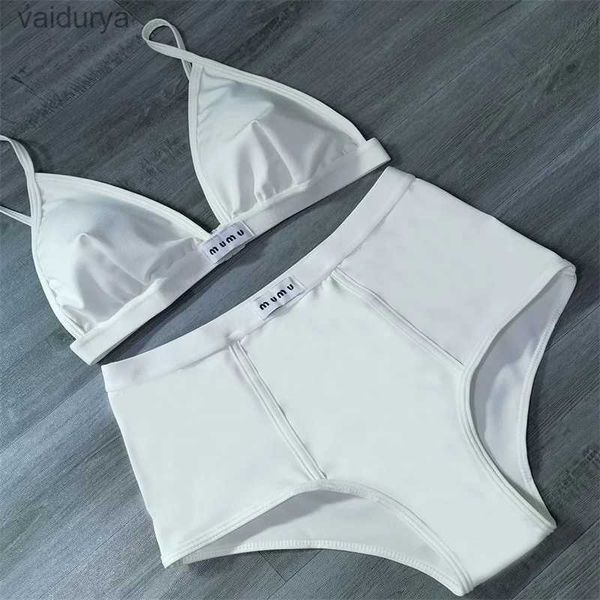 Roupa de banho feminina senhoras biquíni terno quatro estações coringa clássico cor pura sutiã francês meados de cintura sexy shorts yq240330