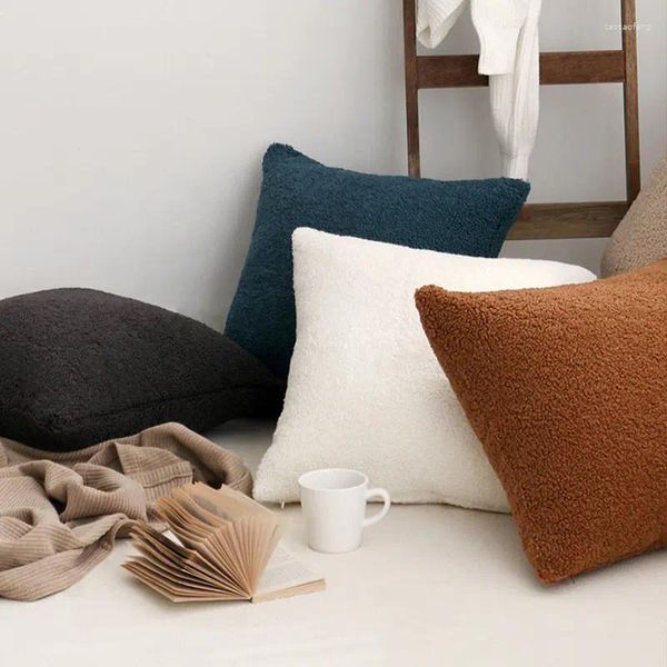 Travesseiro estilo nórdico teddy veludo capa de pelúcia quarto sala de estar sofá decoração cintura fronha casa têxtil
