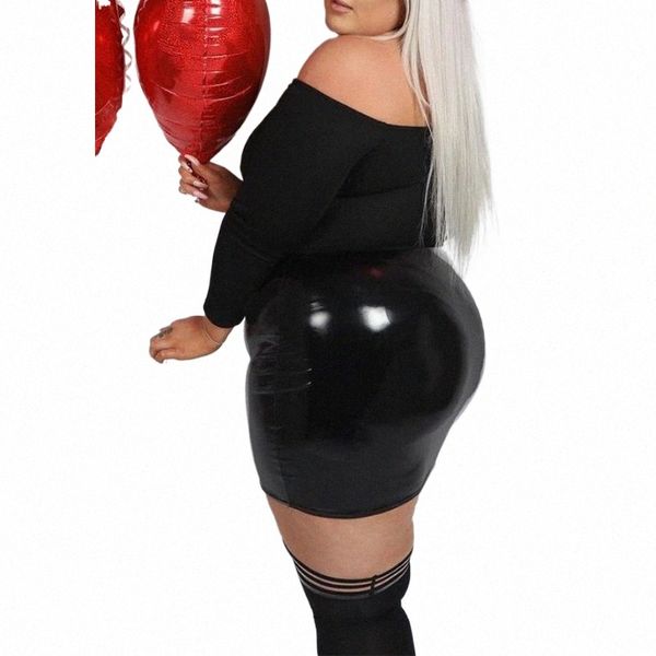 Cintura alta Faux Latex Mini Saias Mulheres Plus Size Bodyc Saia De Couro Senhoras Roupas Tamanho Grande 7XL 8XL 9XL 10XL Novo Personalizado c0Ld #