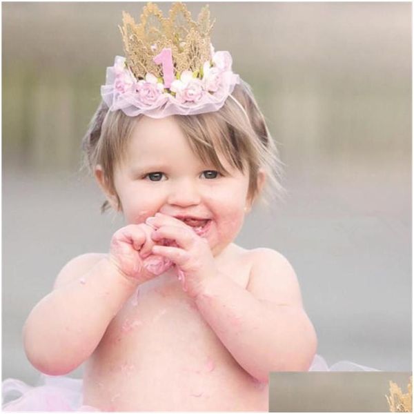 Haarschmuck Mode Mini Filz Glitter Krone mit Blumenstirnband für Mädchen Geschenke 1. Geburtstagsfeier DIY Dekorative Drop Lieferung Dhlqz