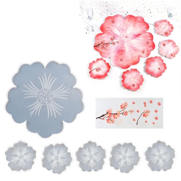 Attrezzature Stampi per sottobicchieri in resina a forma di fiore grande Vassoio in silicone fai-da-te per tazza di frutta Piatto di agata geode Stampi in resina epossidica Artigianato d'arte