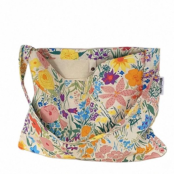 Hylhexyr Ins Borsa Menger di grande capacità da donna Primavera floreale Retro Borse a tracolla singole Borsa versatile Tote h5iS #