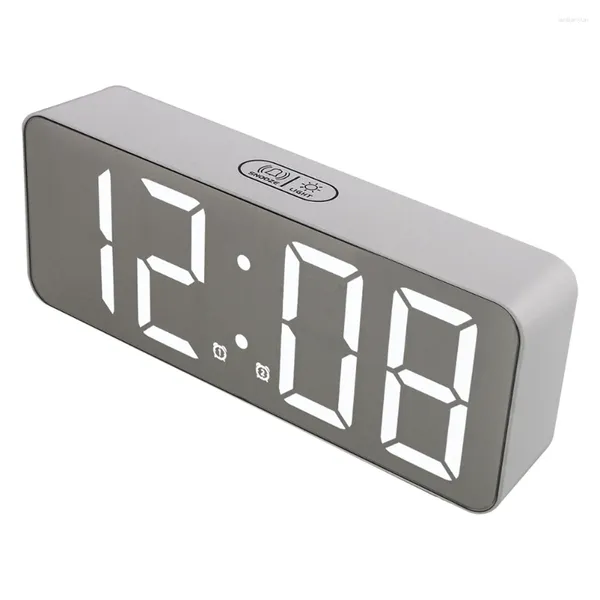 Relógio de mesa despertador digital led quarto espelho noite mesa viagem calendário eletrônico silencioso operado pequenos ornamentos mesa