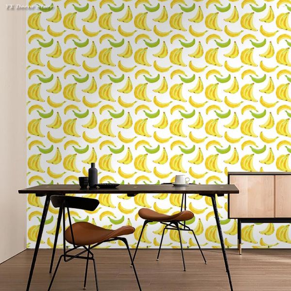 Wallpapers frutas frescas auto adesivo papel de parede decoração aquarela banana removível casca e vara adesivos para armário do quarto