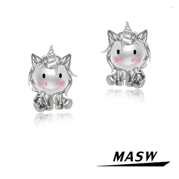 Orecchini a bottone MASW Design originale Stile adorabile Placcato in argento Ottone di alta qualità Animale carino per ragazza Donna Regalo Gioielli di moda