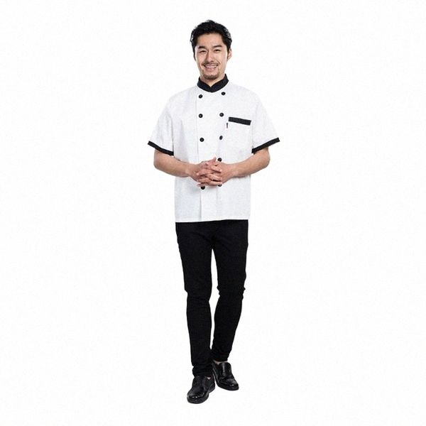 Оптовая продажа Le Chef Одежда Шеф-повар Белая униформа Уникальный отель Ресторан Кухня Короткие поварские куртки для мужчин и женщин H40b #