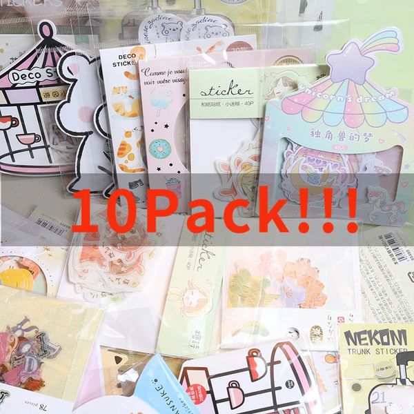 Conjunto de 10 pacotes de adesivos de papel fofos de desenho animado, bolsa kawaii, diário, planejador, decoração, álbum, diário, scrapbooking, etiqueta 240325