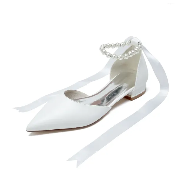 Scarpe casual Sandali da donna Tacco piatto Punta a punta Cinturino in nastro di perle Tutti i giorni Abito quotidiano Appartamenti Matrimonio Banchetto da damigella d'onore