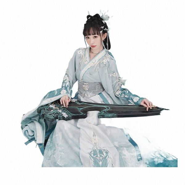 Neue Herbst Große Hülse LG Robe Chinesische Traditial Kostüme Festival Klassische Tanz Bühne Kostüme Blau Hanfu Anzug DQL7536 T9OL #