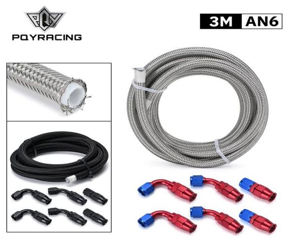 10FT 6AN PTFE E85 Mangueira de combustível trançada de aço inoxidável Etanol compatível com 0 45 90 graus AN6 Acessórios de extremidade de mangueira giratória reutilizável P2736129