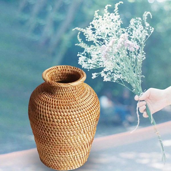Vasen Weben Rattan Blumenkorb Flasche Boho Pflanzenbehälter Getrocknete Vase