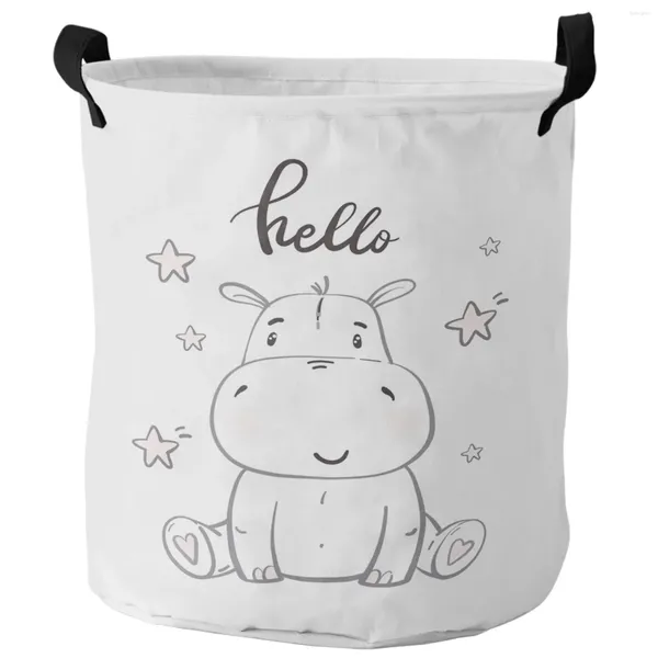 Sacchetti per la biancheria Kawaii Stars Hippo Baby Cute Animal Cestino sporco bianco Pieghevole Home Organizer Abbigliamento Deposito giocattoli per bambini