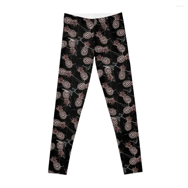 Calças ativas rosa ouro abacaxi e preto mármore leggings feminino legging feminina cintura alta esportes para mulheres