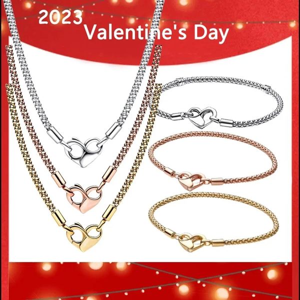 2023 San Valentino Argento 925 Logo originale di alta qualità amore compilare Catena con borchie, braccialetti con ciondoli, gioielli fai da te, regalo, collana di lusso per le donne
