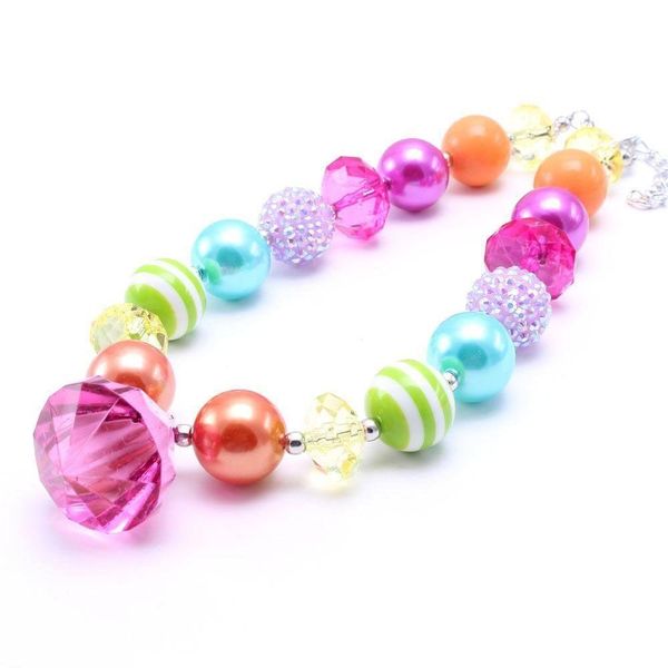 Colares de contas Colares de contas Mticolor Design Kid Chunky Colar Diamante Pingente Bubblegum Bead Crianças Jóias Para Criança Menina Dh61B