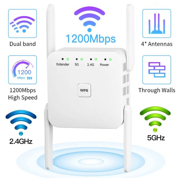 1200Mbps 5Ghz Wifi Repetidor Roteador Sem Fio WiFi Booster Extensor Amplificador 24G 5G Sinal de Longo Alcance 240326