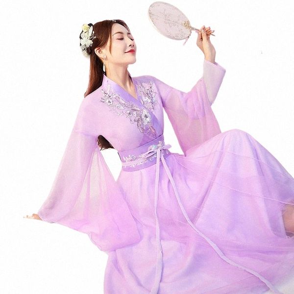 Frauen chinesische Hanfu Traditial Tanzen Performance Outfit Kostüm Han Princ Kleidung orientalische Tang-Dynastie Fee Dres t6cV #
