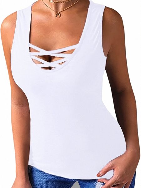 Plus Size Womens Tank Tops Summer Sleevel Camisas Criss Cross Casual Camisetas Básicas Tops Blusas Plus Size Roupas Femininas p6h8 #