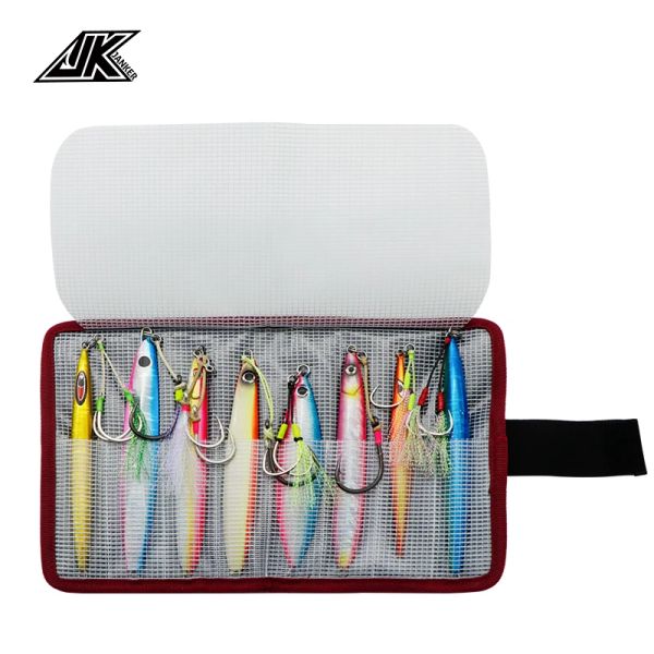 Sacos jk de alta capacidade metal gabarito isca saco de pesca à prova dwaterproof água saco equipamento de pesca entalhado jigging isca capa protetora gabarito de água salgada