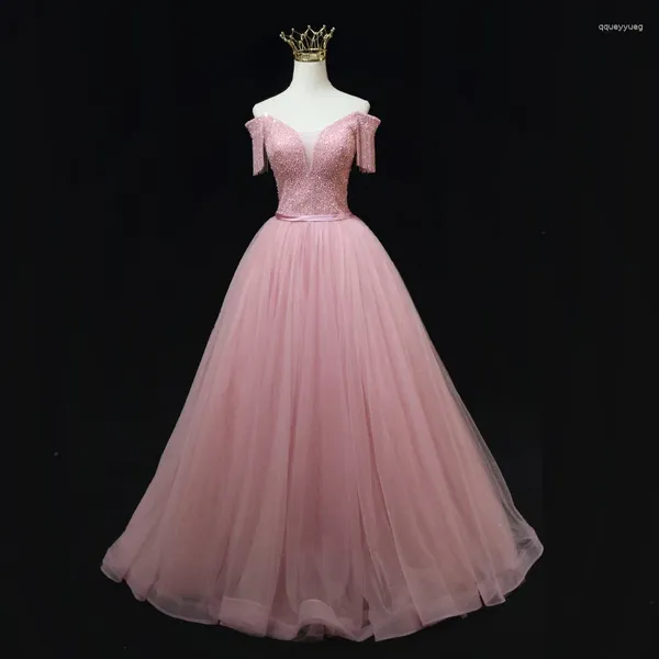 Abiti da festa Abiti da sera lunghi di lusso rosa con nappe arabe per le donne Matrimonio Dubai Prom formale Engagemant