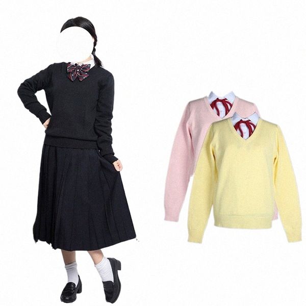 Japanische Herbst Winter Lg Ärmel Stricken Tops Pullover V-ausschnitt Paare Pullover Für JK Schuluniform Student Kleidung A31H #
