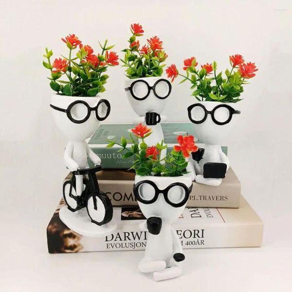Vasos criativo suculento vaso de flores para com vasos em forma humana plantas artificiais interior casa e escritório ornamentos decoração