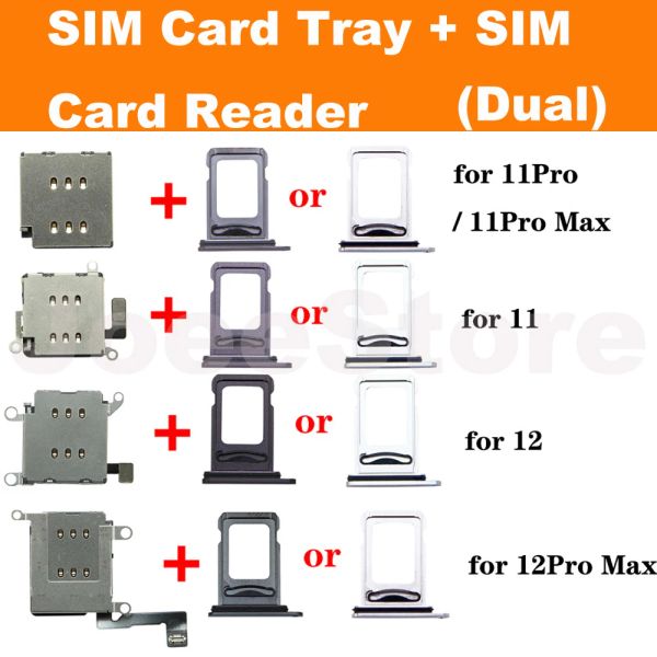 1set Dual SIM Card Reader Connector Flex Cable para iPhone 11 12 13 Pro Max XR SIM Cartão do cartão do slot Slot Adapter Substituição Parte