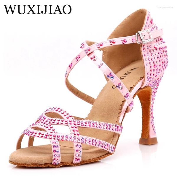 WUXIJIAO Tanzschuhe für lateinamerikanische Damen, Salsa, Seide, Satin, Tanzen, Glitzer, Strass, professioneller Ballsaal, weicher Boden