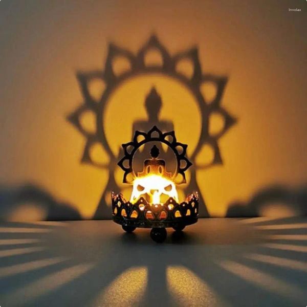 Castiçais liga de cobre oco esculpido tealight ornamentos sombra arte buda titular lâmpada budista casa