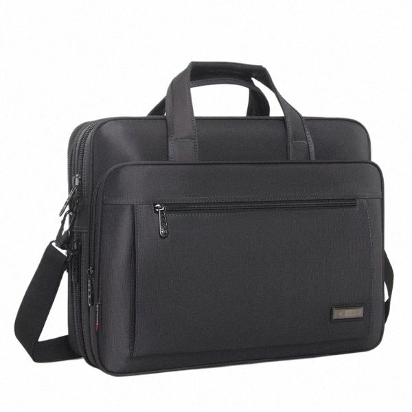 Pastas grandes para homens Bolsa de lona Bolsa para laptop 15,6 polegadas Bolsa de trabalho à prova d'água Bolsa de ombro Menger Oxford Black B00I #