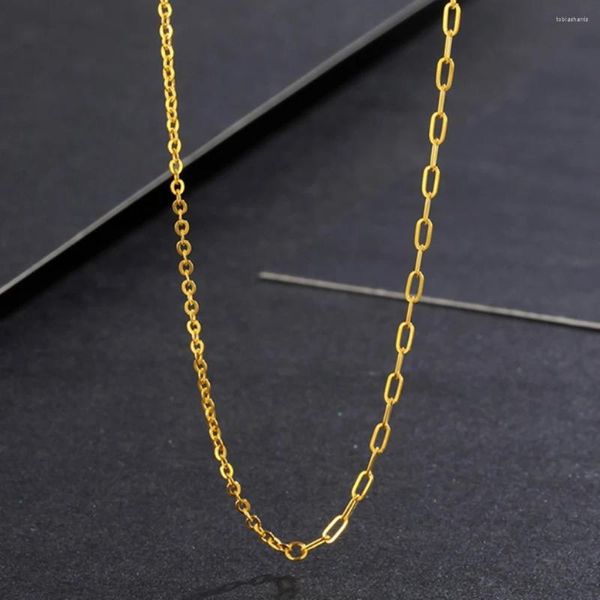 Catene Vera pura catena in oro giallo 999 24K da 1,4 mm 2 mm quadrata larga O Link Collana da donna Regalo fortunato 40-45 cm