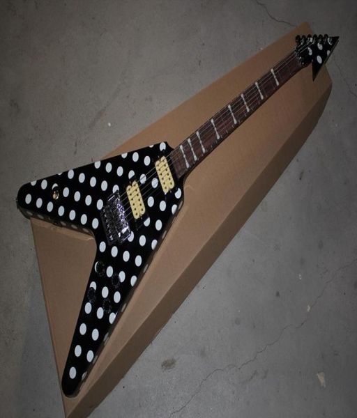 Randy Rhoads Assinatura Polka Dot Black Flying V Guitarra Elétrica Floyd Rose Tremolo Bridge5486001