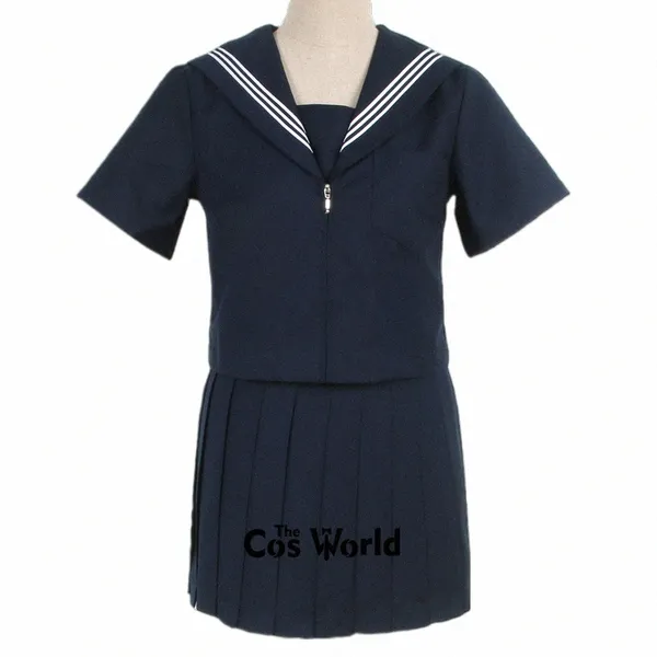 Japonês Preppy Azul Marinho Manga Curta Verão Terno de Marinheiro Tops Saias Básico JK Uniforme Escolar Classe Estudantes Pano X9ap #