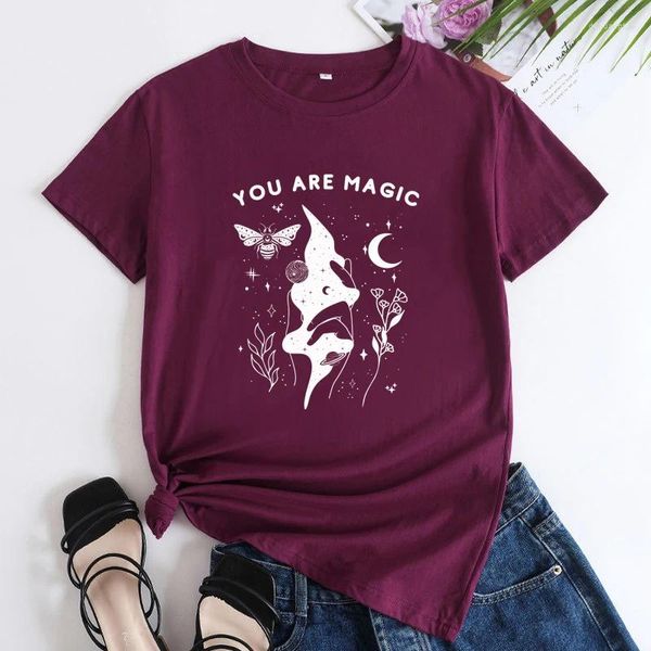 Camiseta feminina você é mágica, camiseta celestial witchy mulher mística estética boho hippie bruxa mágica camiseta top