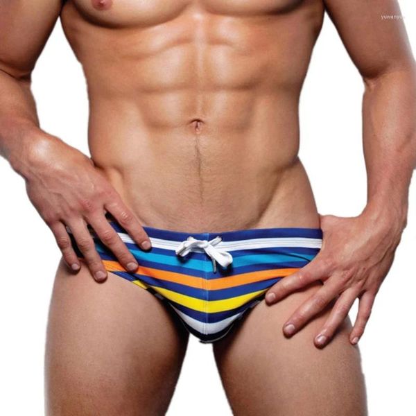 Cuecas sexy homens roupa interior moda listra impressão briefs macio confortável nylon homem shorts