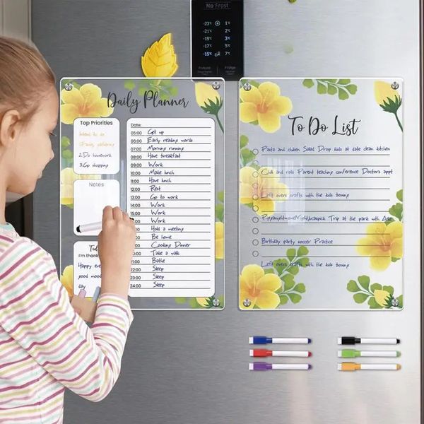 Акриловый еженедельный календарь, магнитная доска для холодильника, еженедельник, доска расписаний, список дел, белая доска для холодильника 240325