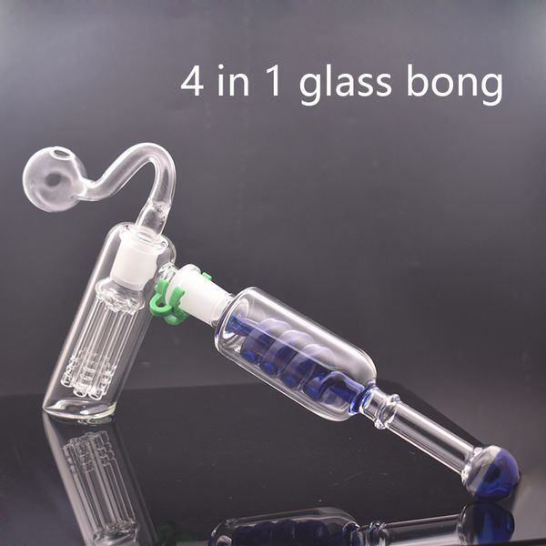 Günstigstes Glas Hammer Bong Wasserpfeife 6 Arm Perc Glas Perkolator 4 in 1 Bubbler Wasserpfeife Griff Zigarette Rauchpfeifen Aschefänger Bong mit 14 mm Ölbrennerrohr