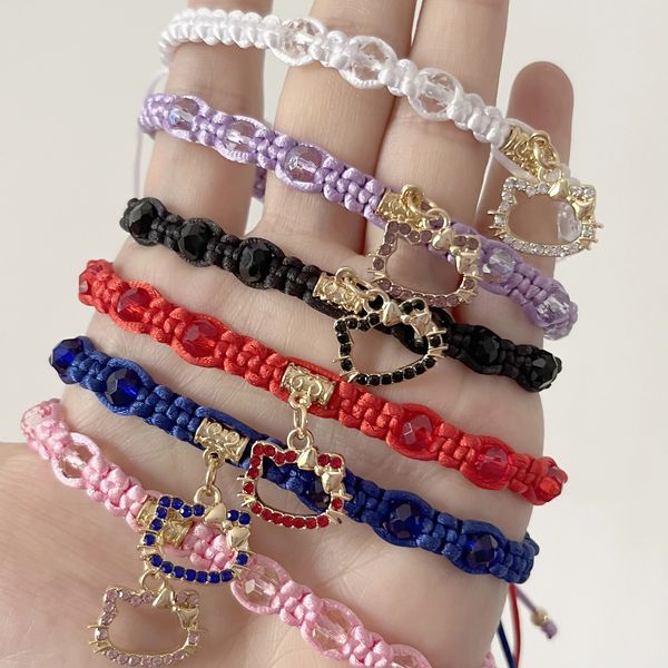 12 pezzi Colorcute Cat braccialetto con ciondoli fatti a mano corda intrecciata filo braccialetti regolabili braccialetti gioielli fortunati amici regalo 240315