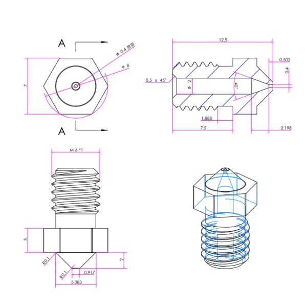 Ugello di ottone da 5/10pcs da 1,75 mm per stampante 3D V5 V6 Extrusder Printing Head 0.2/0,3/0,4/0,5/0,6/0,8/1,0 mm di dimensioni