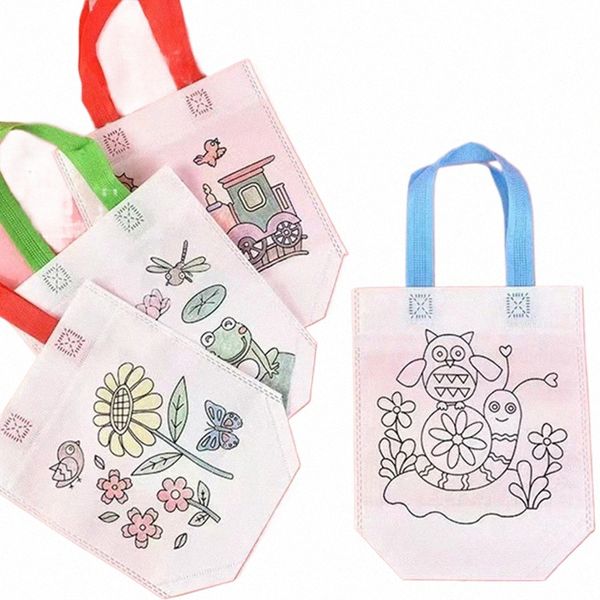 20 pezzi fai da te sacchetti da colorare con pennarelli carnevale arte party goodie bags per bambini eco mini tessuto n-tessuto negozio borse portaoggetti Z4A7 #