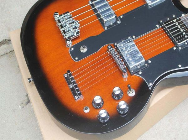 Standardgitarre SG Doppelhals 6-saitige E-Gitarre 4-saitiger E-Bass integrierter Sunset-Farbkorpus Spezialsteg LP 5841246