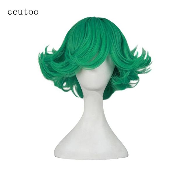 Perücken ccutoo One Punch Man Senritsu no Tatsumaki 30,5 cm grüne lockige kurze gestylte Kunsthaar-Perücken für Damen, Party, Cosplay