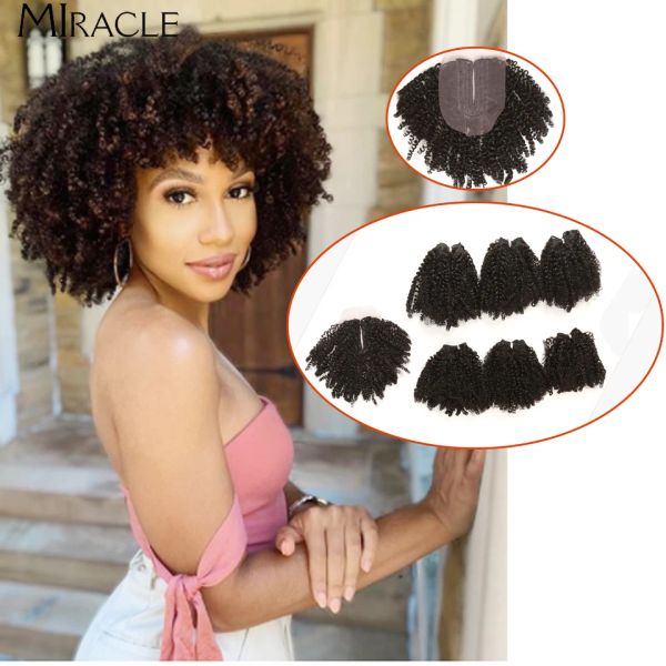 Синтетическое плетение Weave Miracle Ombre 14 дюймов, короткие вьющиеся пучки волос с застежкой для афроамериканских женщин, 200 г, 7 шт./лот