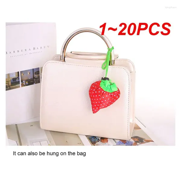 Sacos de armazenamento 1-20pcs bonito grande morango portátil compras sacola de viagem eco-amigável dobrável reutilizável nylon vegetal fruta bolsa