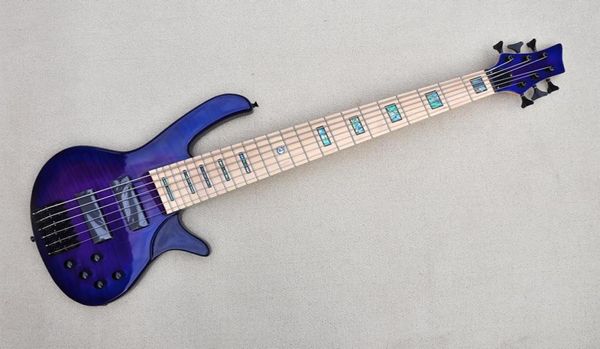 Fábrica personalizada 6 cordas corpo azul e roxo guitarra baixo elétrica com 2 captadores pretos 24 trastes hardware preto 4980331