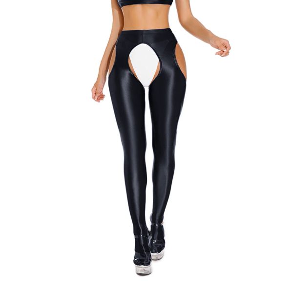 Rocksskorts Frauen sexy durch glänzend glänzende schiere schiere nasse Look offener Schritt Leggings dehnbare dünne Tanz Yoga Hosen dünne weibliche Yogahosen Hosen