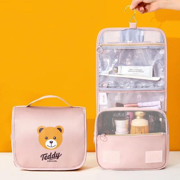 Sacos de armazenamento Grande capacidade portátil saco cosmético versão coreana bonito urso gancho organizador dobrável à prova d 'água senhoras bolsa de higiene