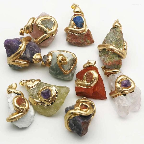 Ожерелья с подвесками из натурального необработанного камня с позолотой, нерегулярные многоцветные кристаллы, ожерелье большого размера, подвески, свитер, ювелирные аксессуары, оптовая продажа, 6 шт.