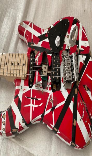 Promozione Heavy Relic White Stripe Red 5150 ST Chitarra elettrica Eddie Edward Van Halen Franken Stein China Chitarre Black Alder Bo3555069